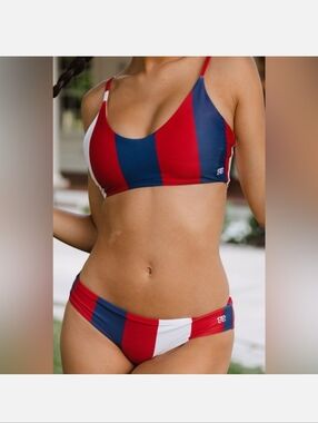 Albion Fit Womens Liberty Striped Bikini Set medium large** Nautical Two Piece